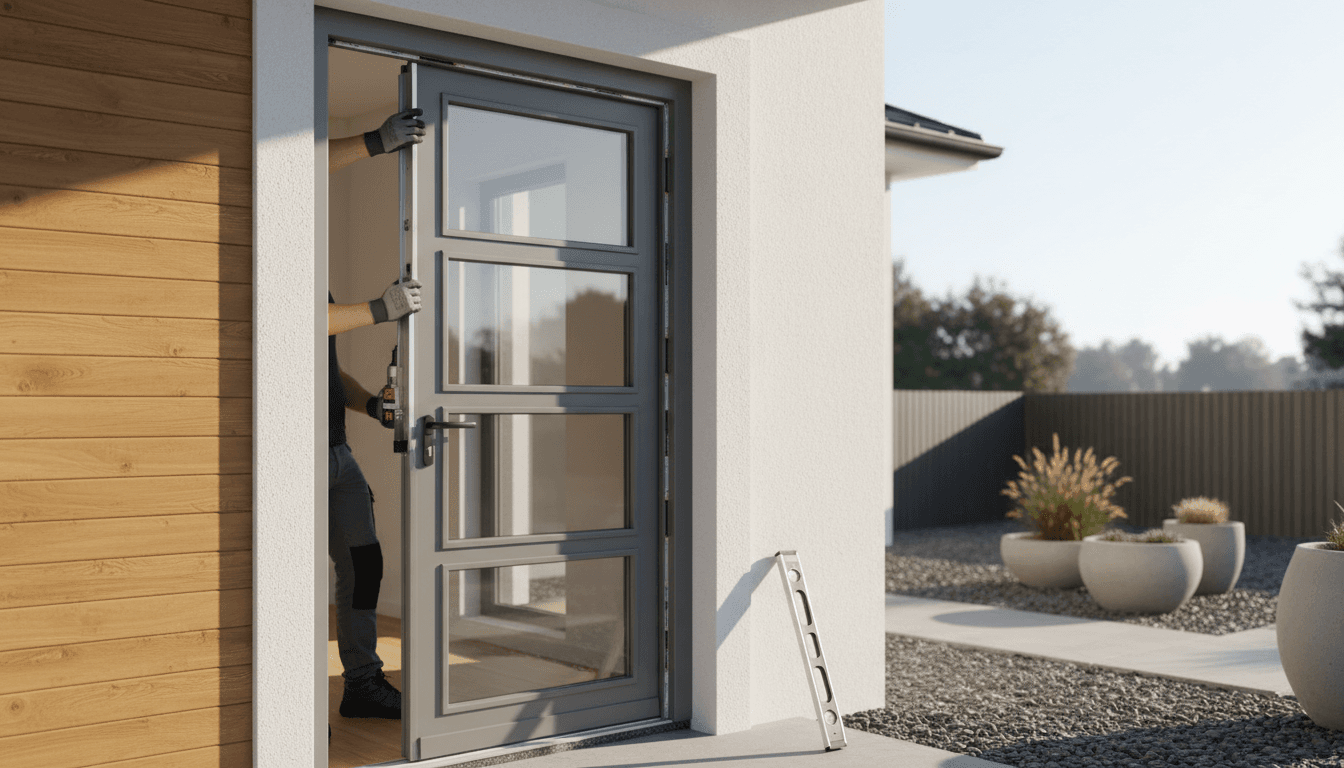 Professional door installation with precision framing and modern materials